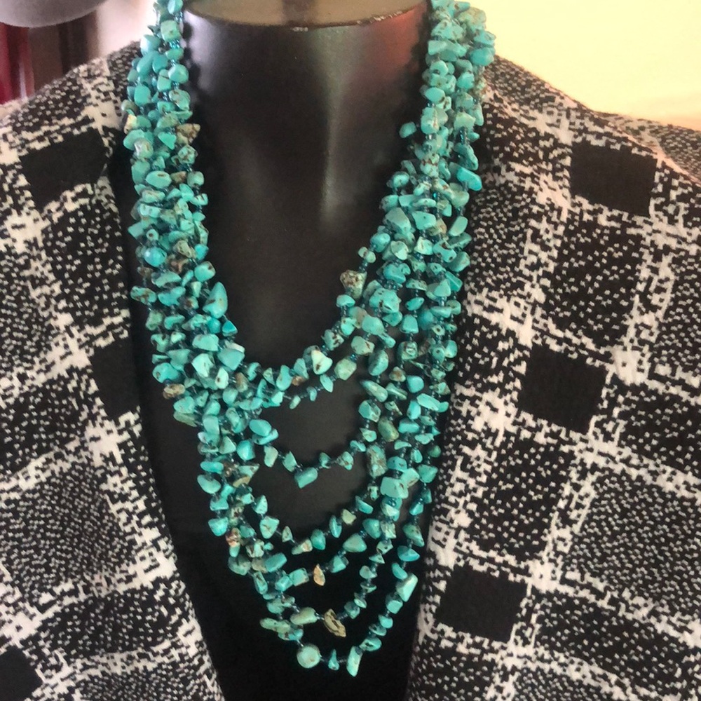Turquoise w/Glass Beads 8 Strand Necklace 16”to 24”